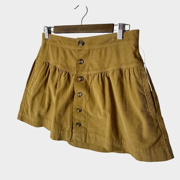American Eagle Corduroy Mini Skirt Button Front High Rise Size 6 Tan Preppy - Picture 4 of 11